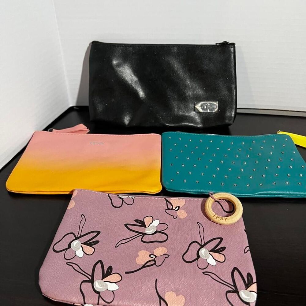 IPSY Cosmetic Bags Lot of 3 Plus Morphe Black Faux Leather Zippered Travel Bag